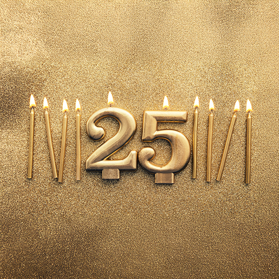 Number 25 with gold candles